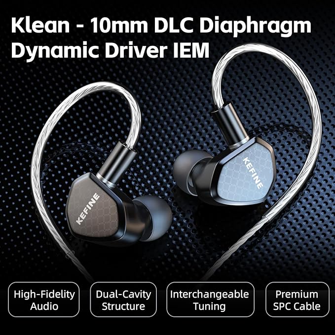 Klean in Ear Monitor, Wired Gaming Earbud, 10mm DLC Diaphragm Dynamic Driver, Wired Earbuds, Interchangeable Tuning Nozzles, HiFi IEM for Audiophile, Musician & Gaming (with Mic USB-C)