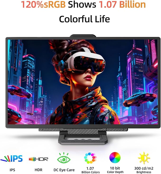 23.8" 2.5K 180Hz Portable Monitor - QHD Laptop Screen Extender 112% sRGB Wide Color HDR HDMI USB C Travel External Display with Stand Gaming Monitor for Computer PC Phone Game Console