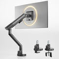 monTEK Heavy Duty Single Monitor Arm for 17-40 Inch Screens, Full Motion Monitor Mount Up to 26.4 lbs, Aluminum Monitor Stand with VESA 75/100mm, C-Clamp/Grommet Base for Curved Screens, Gray