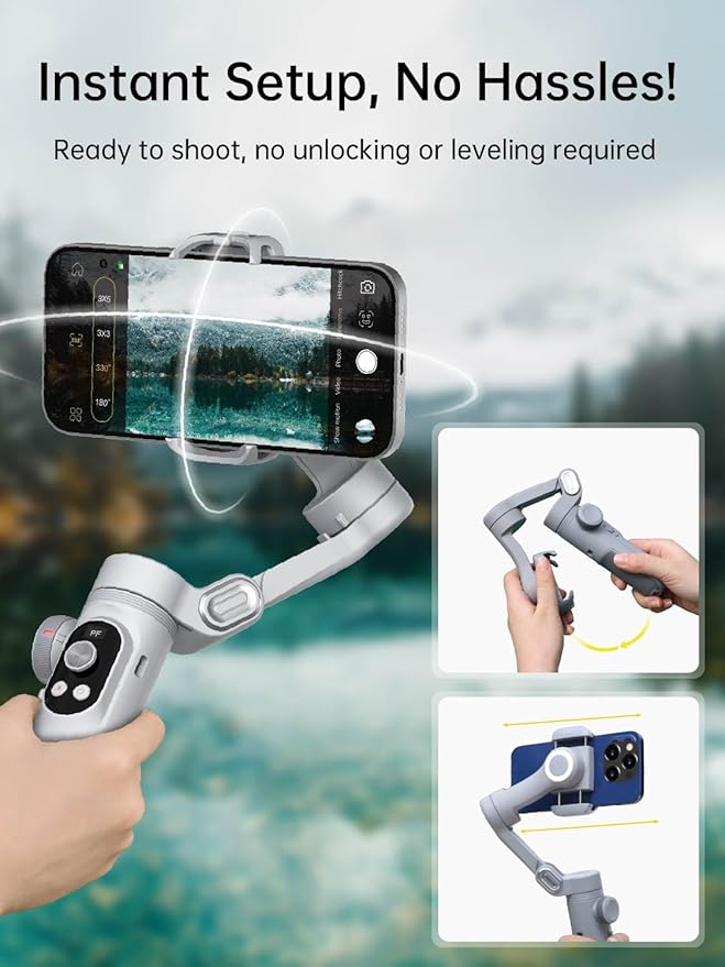 AOCHUAN Gimbal Stabilizer for Smartphone, 3-Axis Portable iPhone Gimbal w/OLED Display for iPhone/Andriod, Phone Gimbal with Face/Object Tracking for Tiktok YouTube Vlog-Smart X Pro Gray