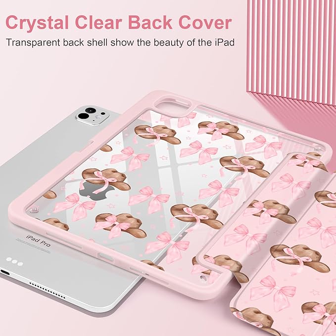 Case for iPad Pro 11 inch (M5) 2025 (M4) 2024 Release with Pencil Holder - Aesthetic Cute Preppy Design Trifold Cover with Soft TPU Bumper Clear Back Auto Sleep/Wake for Girls Women, Hat