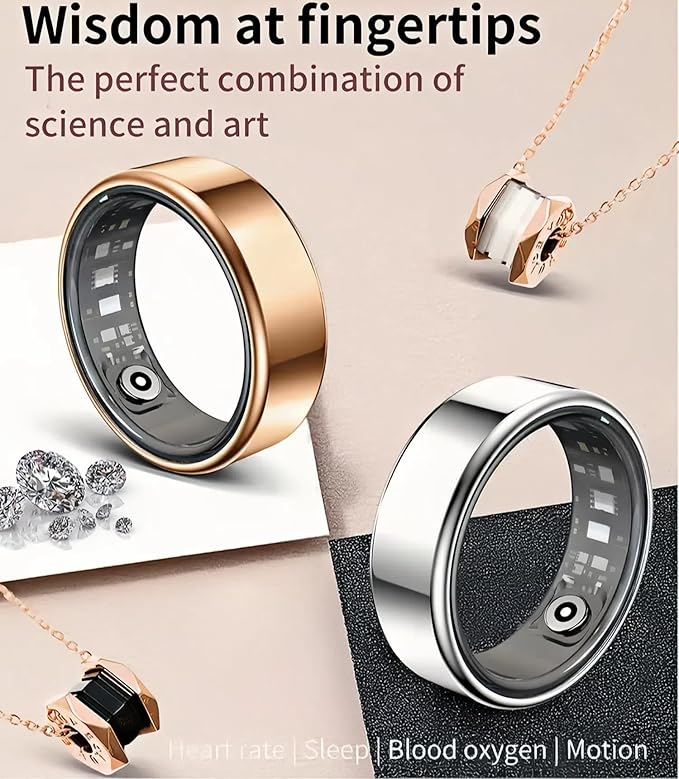 Smart Health Ring, Fitness Tracker with Heart Rate, Blood Oxygen, Blood Pressure, Sleep & Step Monitoring, Waterproof, Compatible with iOS & Android, No Subscription Required (Silver, 10)