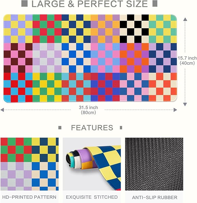 Lokigo Checkered Desk Mat, Large Mouse Pad for Desk, Anti-Slip Waterproof Big Mousepad, Cute DeskMatt for Desktop, Keyboard Mat for Computer Desktop (Retro Checkered)