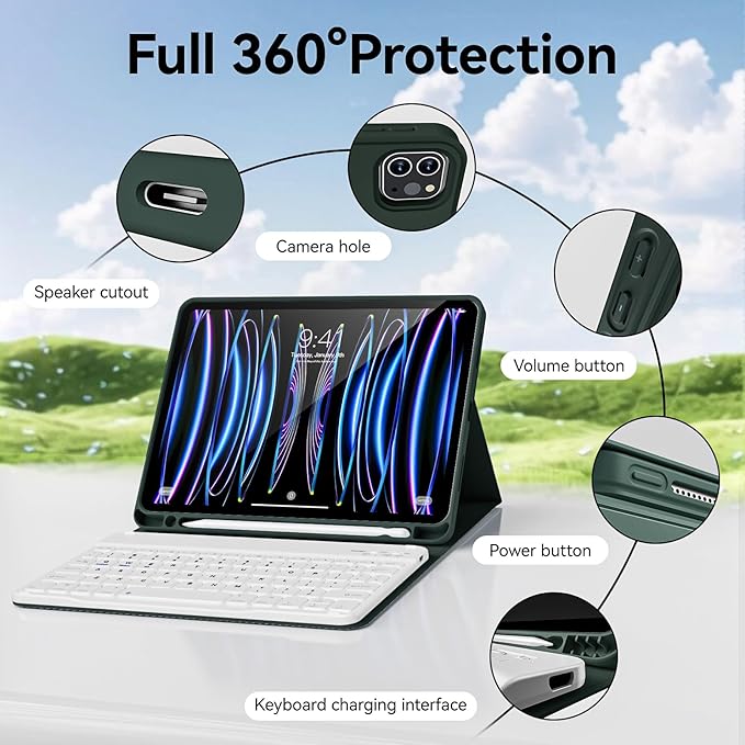 Keyboard Case for iPad Pro 11 Inch 4th Generation/Pro 3rd Gen/Pro 2nd Gen with Pencil Holder, Folio Detachable Wireless Bluetooth Keyboard & Flip Stand Case for iPad Pro 11 Inch, Dark Green
