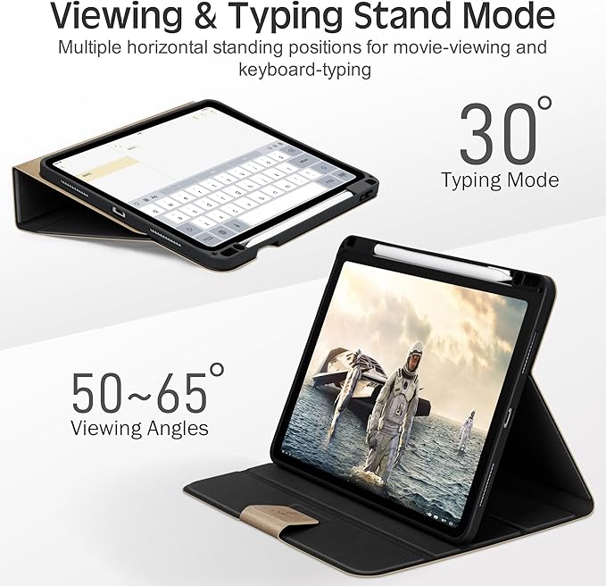 KingBlanc Case for iPad Pro 13 inch (M5 2025/M4 2024) with Pencil Holder, Vegan Leather Stand Cover, Auto Sleep/Wake, Support Pencil Pro/(USB-C), Viewing/Writing Angles, Vintage Notebook Style, Beige