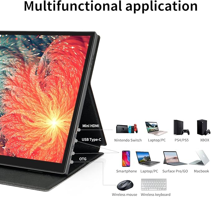 WIMAXIT 14" Portable Touch Monitor 1920x1080p Full HD Vesa Mount 98% sRGB Compatible with Laptop/PC/Game Console via HDMI/USB-C/3.5mm Audio Includes Cover Stand