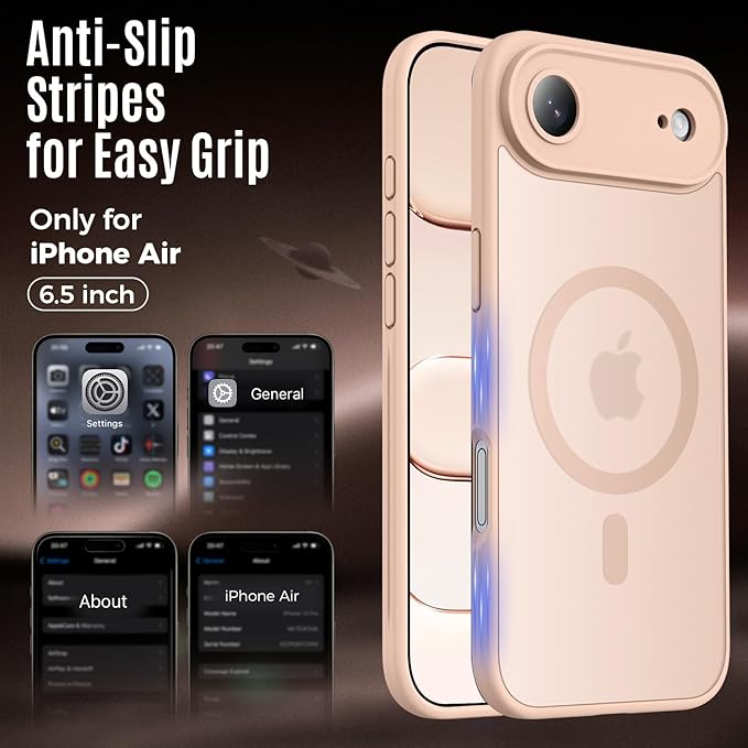 Symcele Designed for iPhone Air Case, Compatible with MagSafe, [Camera Protection] [15FT Military Drop Protection] Shockproof Translucent Matte Anti-Slip Thin Slim Phone Case, 6.5", Light Brown