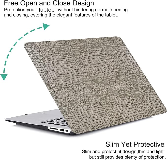 DTangLsm for Crocodile MacBook Air 15 inch Case 2026 2025-2023 M5 M4 M3 M2 A3448 A3241 A3114 A2941, Alligator Skin Textured PU Leather Hard Shell Cover for MacBook Air M5 15" Case+Keyboard Skin,Silver