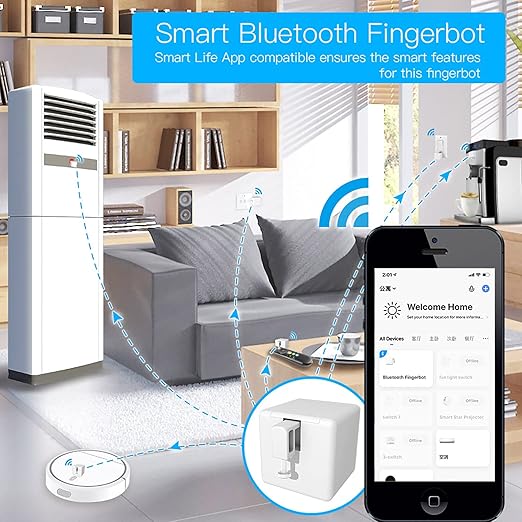 Smart Switch Button Pusher: Bluetooth Fingerbot, Smart Life Tuya App or Timer Control, No Wiring, Switch Bot Button Pusher for Light Doorbell Coffee Maker Fan (White)