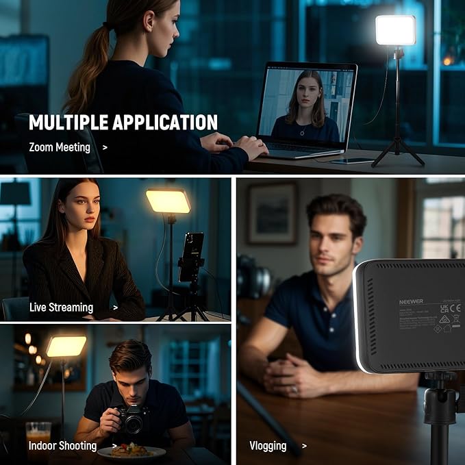 NEEWER BASICS LED Video Panel Light, Bi Color Dimmable Video Conference Lighting Kit with Desktop Tripod Stand/Filters for Webcam Desk Computer Laptop Zoom Call Makeup Recording Selfie Streaming, BP66