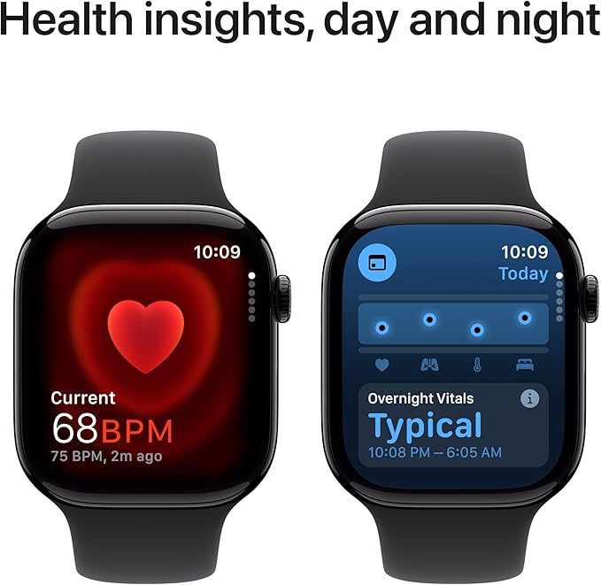 Apple Watch Series 10 [GPS + Cellular 46mm case] Smartwatch with Jet Black Aluminum Case with Black Sport Band - M/L. Fitness Tracker, ECG App, Always-On Retina Display, Water Resistant