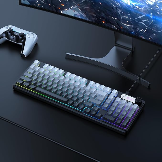 GEODMAER G98 Gaming Keyboard, 99 Keys Silent Wired Keyboard with Number Pad & Knob, RGB Backlit, Side Printed PBT Keycaps, Anti-ghosting, Water Repellent Computer Keyboards for PC Mac Laptop Gamer