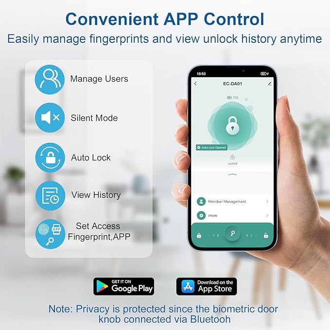 Fingerprint Door Lock & Biometric Door Knob with App – 3-in-1 Keyless Entry Smart Door Lock with Auto-Lock & Interior Lockable, Secure Your Home, Office, Bedroom & Apartment Gold