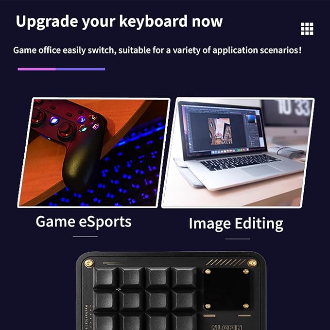 Double Knob Custom Macro Pad Programmable Designer Mini Keyboard 16 Keys with Screen (Silver,KB16)