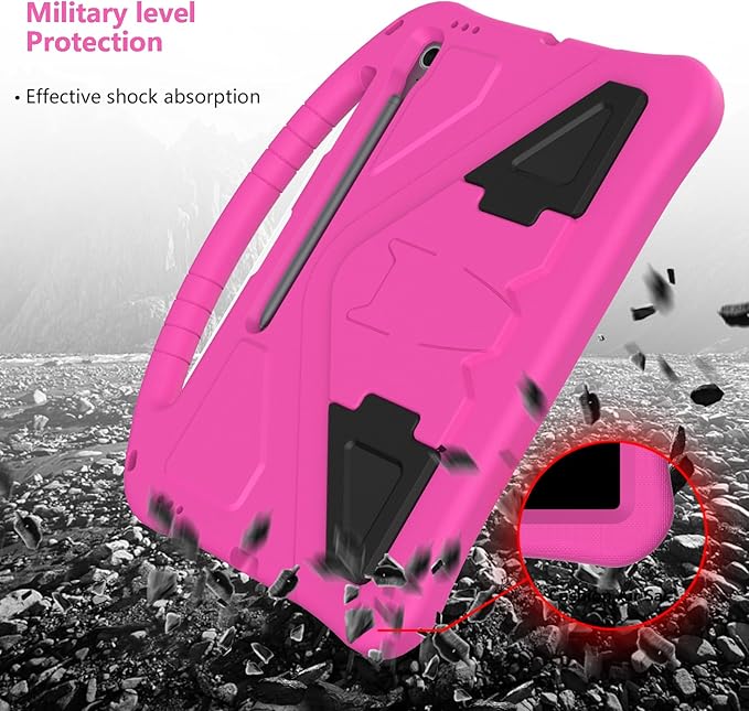 Kids Case for Samsung Galaxy Tab S10 FE+ (Plus) 13.1" 2025, Techcircle Light Weight Shock Proof EVA Foam Handle Rugged Stand Protective Cover, Rose
