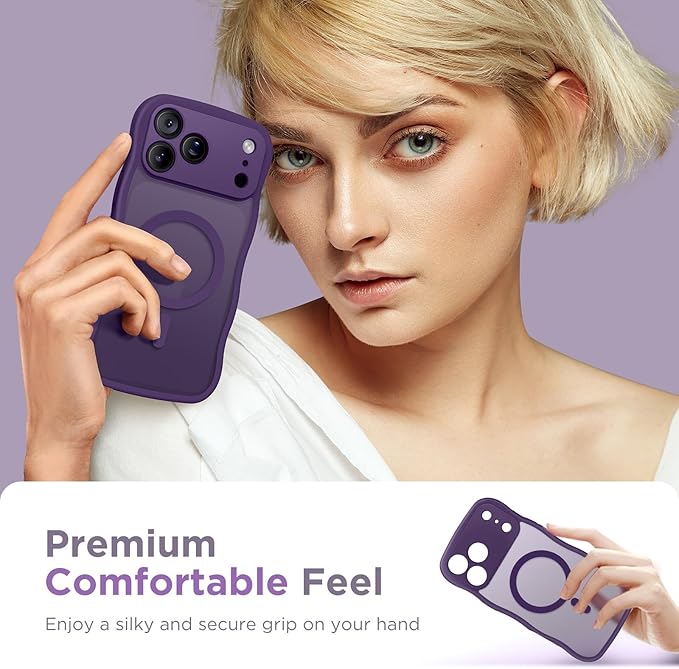 CAPRARO Magnetic for iPhone 17 Pro Max Case for Women Girls, Upgraded [Full Camera Protection] [Compatible with MagSafe] Cute Wave Translucent Matte Phone Case for iPhone 17 Pro Max, Deep Purple