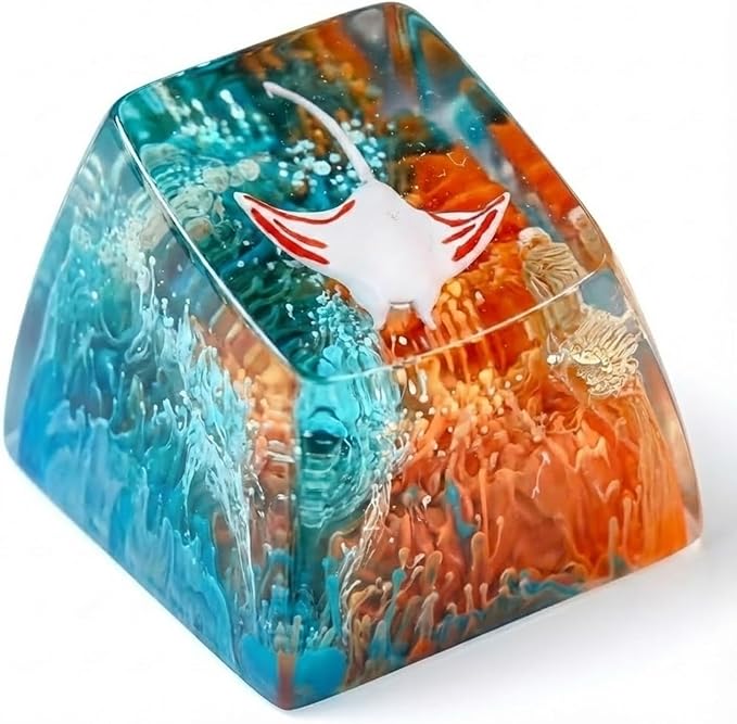 Manta Ray Artisan Keycap Green Orange Coral Reef R1 SA Profile Custom Sea Creatures Keycaps 1U ESC Handmade Gaming Resin Key Cap Cherry MX Switch Compatible Mechanical Keyboard Manta Ray Lover Gift