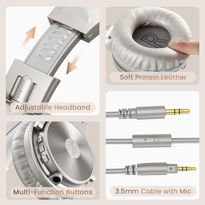 OneOdio Bluetooth Over Ear Headphones, 110 Hrs Wireless/Wired Stereo Sound Foldable Headsets with Deep Bass 50mm Neodymium Drivers for PC/Phone/Tablet - Studio Wireless Pro C, Champagne Gold