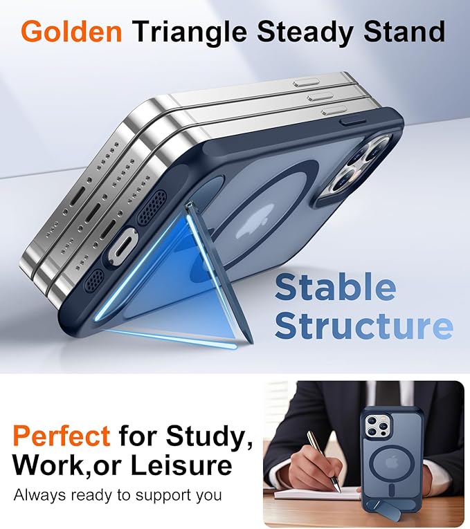 Magnetic Compatible with iPhone 12 Case & iPhone 12 Pro Case, [Built-in Invisible Kickstand][Compatible with MagSafe][Military Grade Shockproof] Slim Translucent Matte Phone Case 6.1"