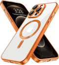 Hython Magnetic Clear for iPhone 12 Pro Case with Camera Lens Protector [Compatible with MagSafe] Luxury Plating Edge Slim Soft TPU Cover Protective Phone Case for iPhone 12 Pro 6.1", Matte Orange