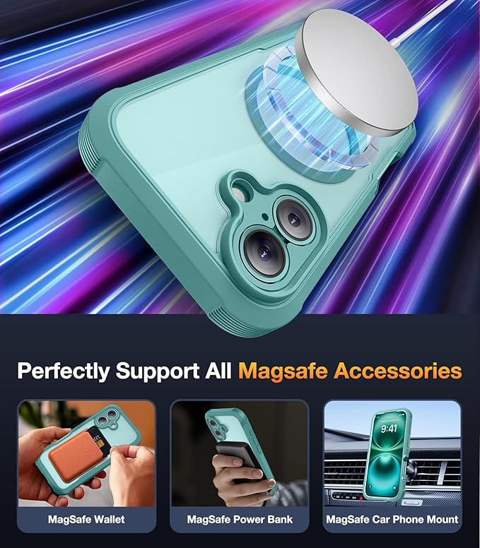 Diaclara Magnetic Designed for iPhone 17 Case 6.3'' [Full Camera Protection] Full Body Bumper with Privacy Screen Protector, [Compatible with MagSafe] Military Drop Proof Phone Case, Green