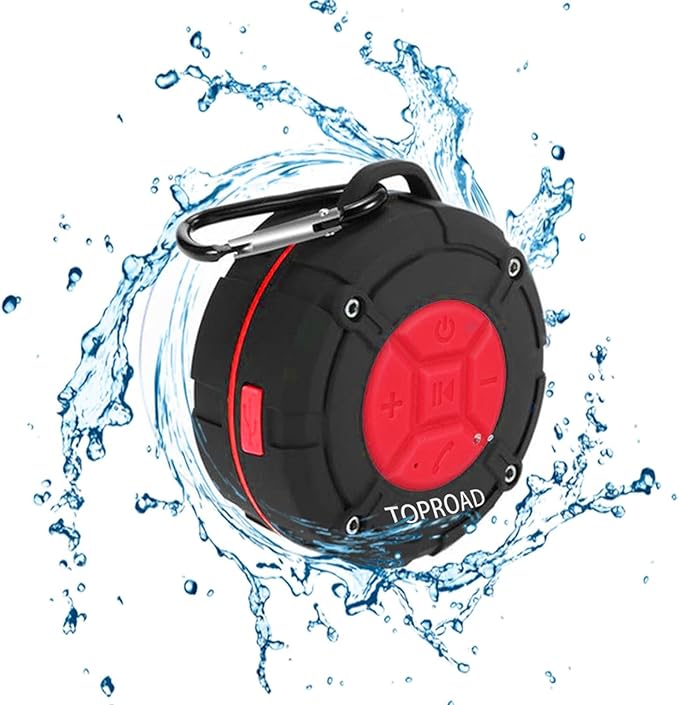Portable Shower Speaker, IPX7 Waterproof Wireless Outdoor Speaker with HD Sound, 2 Suction Cups, Built-in Mic, Hands-Free Speakerphone for Bathroom, Pool, Beach, Hiking, Bicycle(Red)