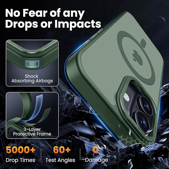 for iPhone 16 Case with 2X Screen Protectors [Compatible with MagSafe] Military Grade Drop Protection Skin Feeling Back Cover Shockproof Slim Fit iPhone 16 Phone Case 6.1 inch,Green