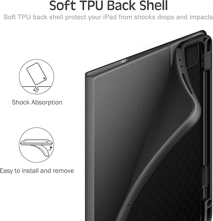 KingBlanc Case for iPad Pro 13-inch (M5 2025, M4 2024) with Pencil Holder, PU Leather Book-Style Cover, Auto Sleep/Wake, Pencil Pro & USB-C Compatible, Multi-Angle Stand for Viewing & Drawing, Black