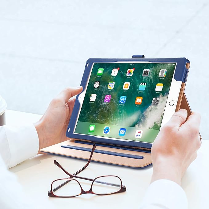 ProCase for iPad 9.7 Inch iPad 6th/5th Generation Case 2018 2017/iPad Air 2/Air 1 Case, Premium Leather Folio Corner Protection Multi-Angle Viewing Stand Cover with Front Pocket Pen Loop -Navy