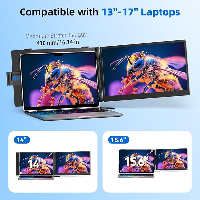 Laptop Screen Extender 1.8lbs 14.1" - Ultra-Light & Ultra-Slim 1080P FHD IPS Dual Portable Monitor for 13"-17.3" Laptops Plug & Play Travel Extra Screen Compatible with Wins/Mac/Android/Chrome