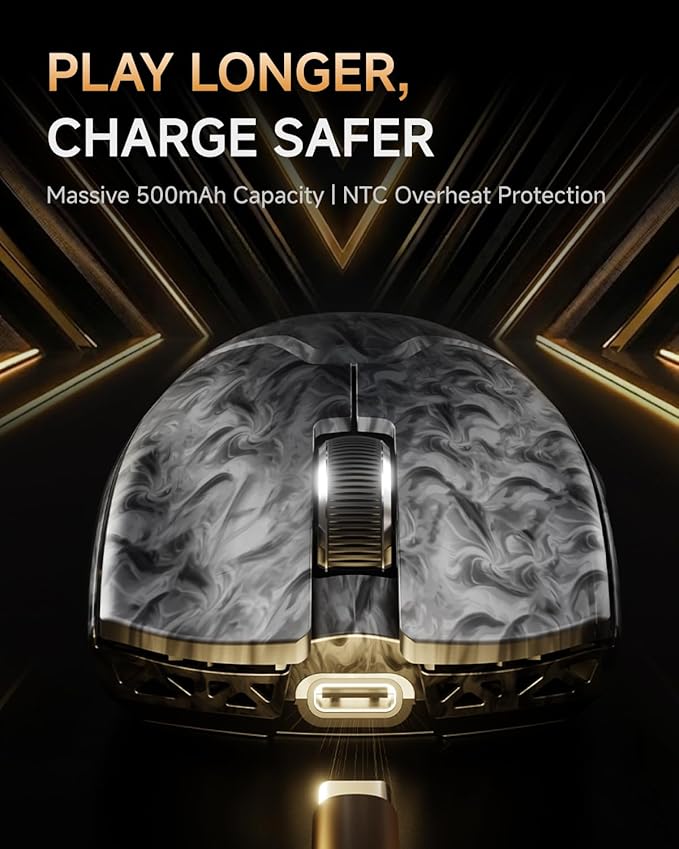 EWEADN Z7 Carbon Fiber Shell Wireless Gaming Mouse with 42000 DPI, PAW3950 Sensor, Kailh Optical Switch, Ergonomic 52g Lightweight, 8k Polling Dual-Mode (Wired/2.4GHz), Up to 300 Hr Battery, Silver