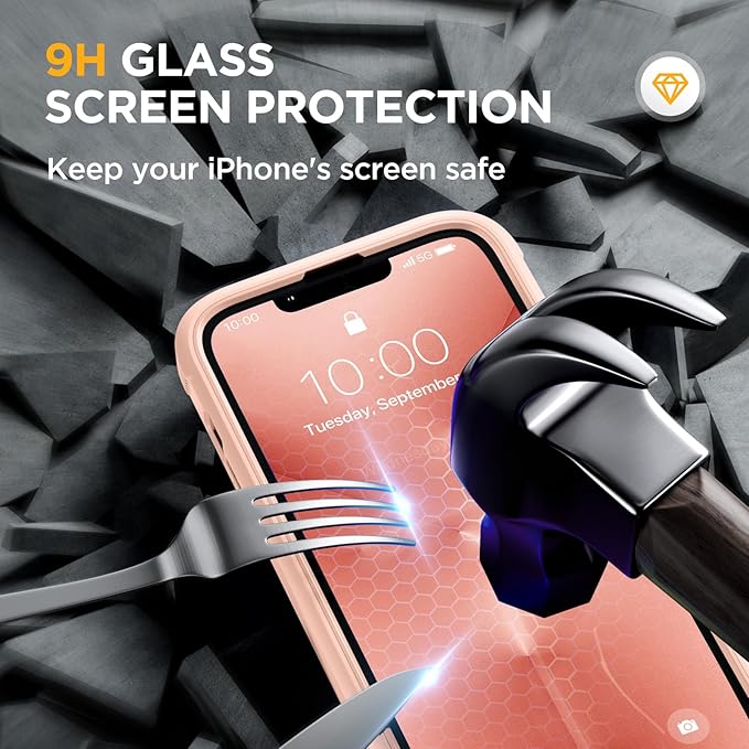 Miracase for iPhone 13 Pro Case 6.1",Full-Body Protection,Clear Bumper Case with Built-in 9H Tempered Glass Screen Protector,Military-Grade Drop Protection Outdoor Phone Case for iPhone 13 Pro,Pink