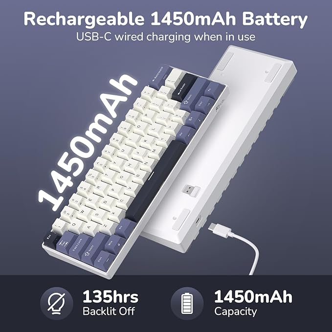 RK ROYAL KLUDGE RK61 Wireless Mechanical Keyboard, 60% Triple Mode BT5.0/2.4G/USB-C Compact Gaming Keyboard, PBT Keycaps, Pro Software, Hot Swappable Custom Switches