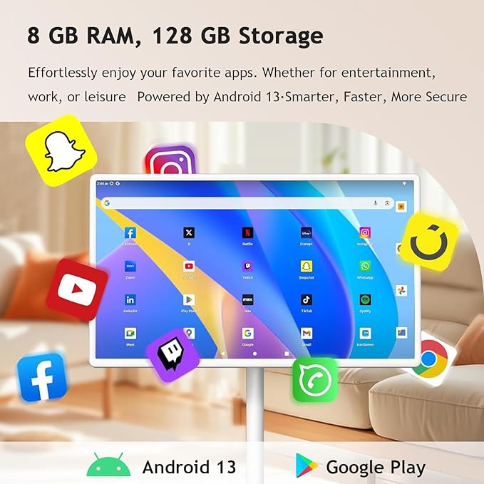 21.5"/24"/27"/32" UHD 1080P/4K Smart Portable TV, 8 GB RAM+128GB, Android 13, Portable Touch Screen Monitor, Larger Battery Up to 6-8hr, Full Swivel Rotation, Remote Control 24"