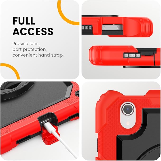 Timecity Case for iPad mini 7th/6th Generation 8.3 inch, Case for iPad mini 7/6 for Kids with Screen Protector Pencil Holder Swivel Stand Hand/Shoulder Strap Drop-Proof Cover for Mini A17 Pro- Red