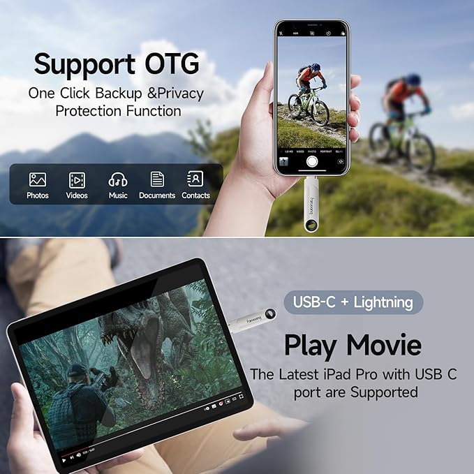 fanxiang 256GB Flash Drive for iPhone/iPad, 2-in-1 Photo Stick USB Memory Stick Thumb Drive, External Storage for Photos, Music, Videos- Compatible with Lightning/USB Type-C, MFi Certified