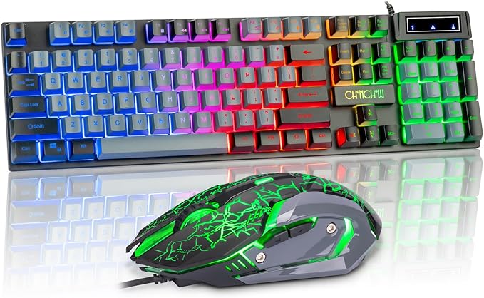 CHONCHOW Gaming Keyboard and Mouse Full Size Wired Keyboard Light Up Key,Led Backlit,19 Anti-ghosting,Multimedia Keys, Mechanical Feel for Ps5,Ps4, Pc/Laptop/Xbox