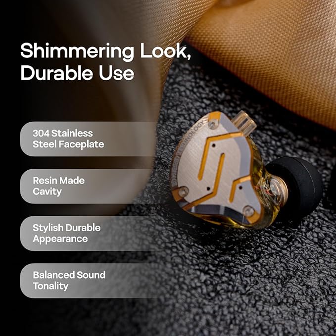 Linsoul KZ ZS10 Pro, 4BA+1DD 5 Driver in Ear Monitor, HiFi Wired Earbuds, Gaming Earbuds, Hybrid IEM Earphones with Stainless Steel Faceplate, Detachable Cable for Musician(Without Mic, Glare Yellow)