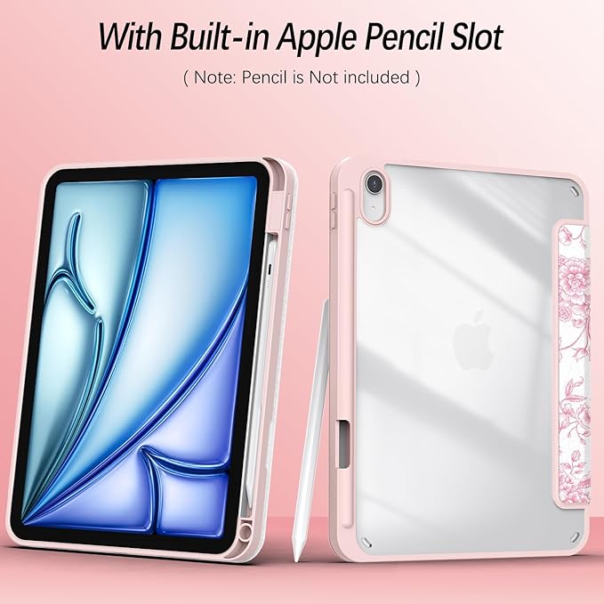 Case for iPad 9th / 8th / 7th Generation (2021/2020/2019) 10.2 inch, Case with Pencil Holder, Stand Clear Back Cover Cute Cool Design for Women Girls, Auto Sleep/Wake, Artistic Flower