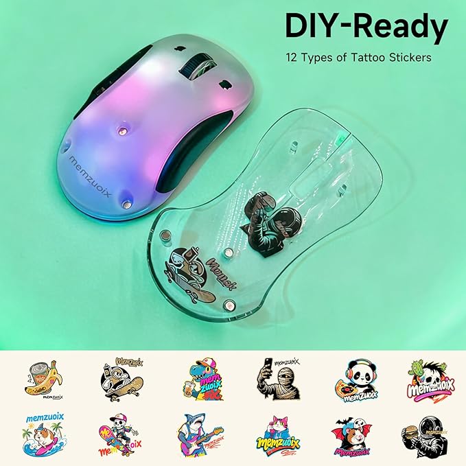 memzuoix 2.4G LED Wireless Mouse, Rechargeable Ergonomic Mouse with Detachable Cover, 1200 DPI Portable Optical Computer Mouse with USB Receiver for Laptop/PC/Desktop/MacBook, 5 Buttons-with Stickers