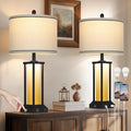 27in Tall Farmhouse Table Lamp Set of 2 with USB C+A & Outlet,Orange Industrial End Table Lamp for Living Room,Vintage Rustic Bedside Lamps with Night Light for Bedroom Nightstand