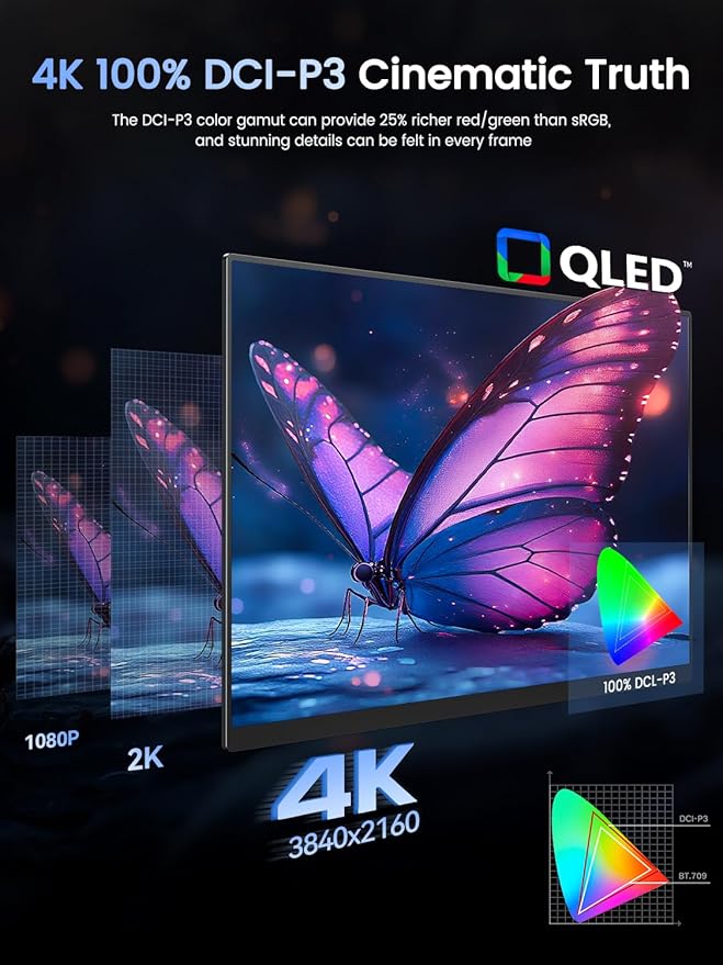 UPERFECT Portable Monitor 4K 120HZ QLED 17.3" | 0.1ms Gaming Monitor, 500 Nits | 3840 * 2160 UHD |100% DCI-P3 | USB-C & HDMI | VESA & Stand | Travel Screen for Laptop, Computer, Game Consoles