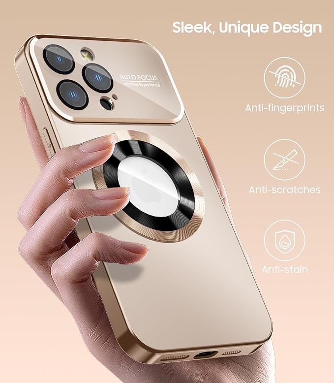 MAKAVO Magnetic for iPhone 16 Pro Case, Compatible with MagSafe, Built-in Camera Lens Protector, Logo View, Military Grade Drop Protection Phone Cover, Desert Titanium