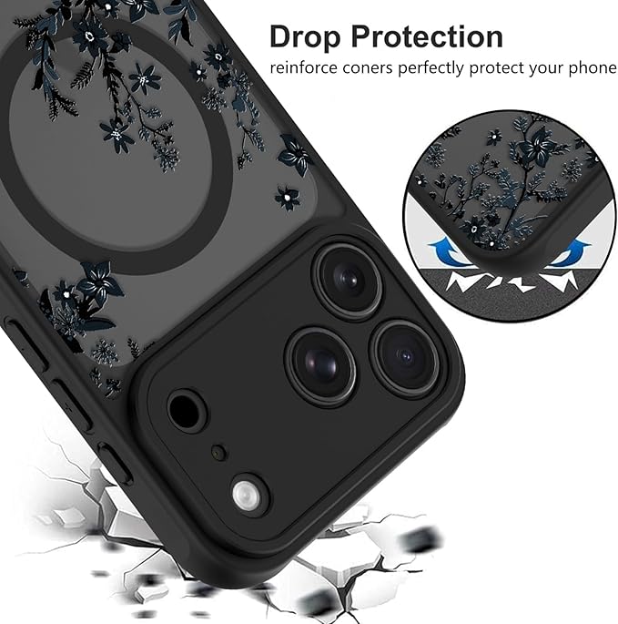 KANGHAR Case Compatible with iPhone 17 Pro Max Florals Pattern [Compatible with Magsafe] Cute Flower Branch Protective Magnetic Case for Girls Women Men