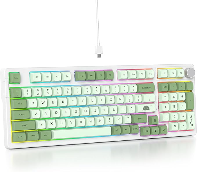 surmen Green Creamy Keyboard with with Number Pad, 96% RGB Mechanical Keyboard Full Gasket Mounted Hot Swappable Custom Wired Thocky Keyboards with Knob for Office Gamer (98 Matcha)