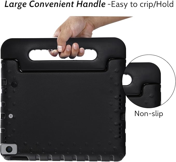 Dteck Kids Case for iPad 10.2 - Shockproof Rugged EVA Handle Stand Child Proof Case for iPad 9/8/7 Generation, Black