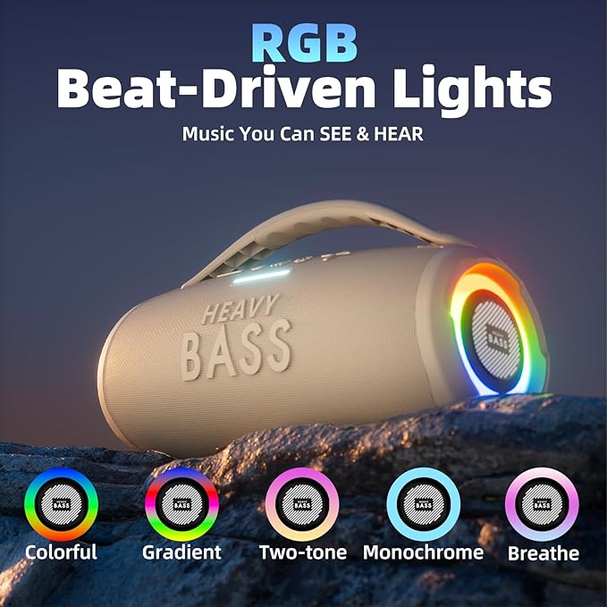 HEAVY BASS Speakers Bluetooth Wireless, 80W Max Loud Portable Speaker with Bass, 20H Playtime, IPX6 Waterproof, Dual Pairing, Gift Ideal for Adults Men Women Teen Boys Girls (Gray, Large)