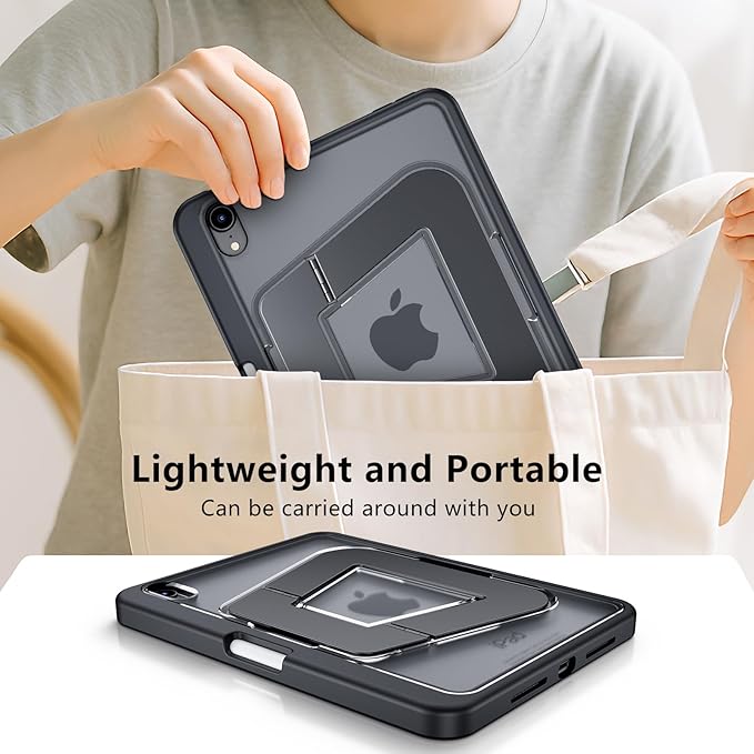 Case for iPad mini6/7,Dual Multi-Angle Adjustable Kickstand Protective Case with Built-in Pencil Holder,Hard Backplate,Black