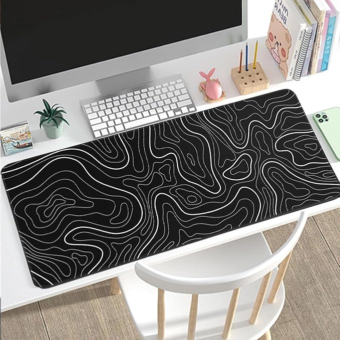 Rcege Large Mouse Pad for Desk - Gaming Mouse Pad with Stitched Edges, Anti-Slip Base for Keyboard and Mouse(Black Line, 31.5L x 15.8W inches)
