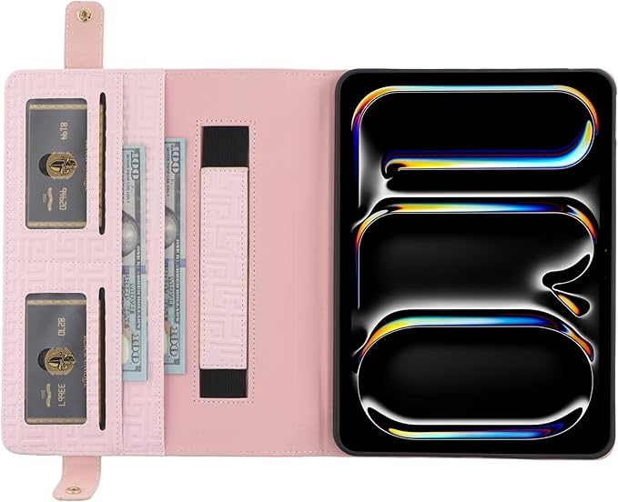 Handbag Case for iPad Pro 12.9" (6th/5th/4th Generation) & iPad Air 13" M3 M2, Techcircle Elegant Crossbody Folio Stand Wallet Case w/Pencil Holder, Card Slots, Hand+Shoulder Strap, Baby Pink